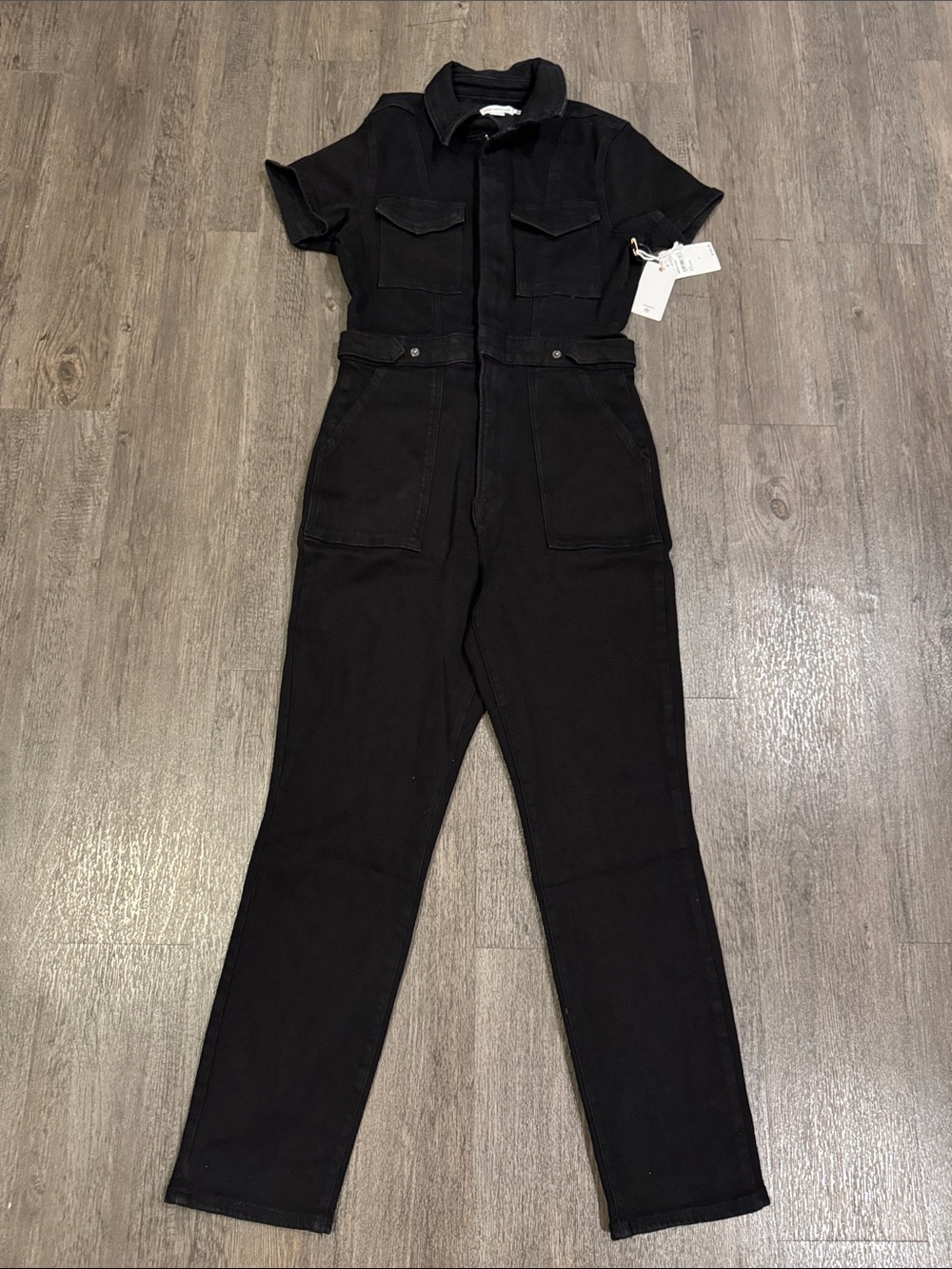 Good American Black Short-Sleeve Utility Jumpsuit